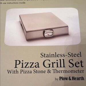 NWT Plow & Hearth Stainless-Steel Pizza Stone Grill & Thermometer Set